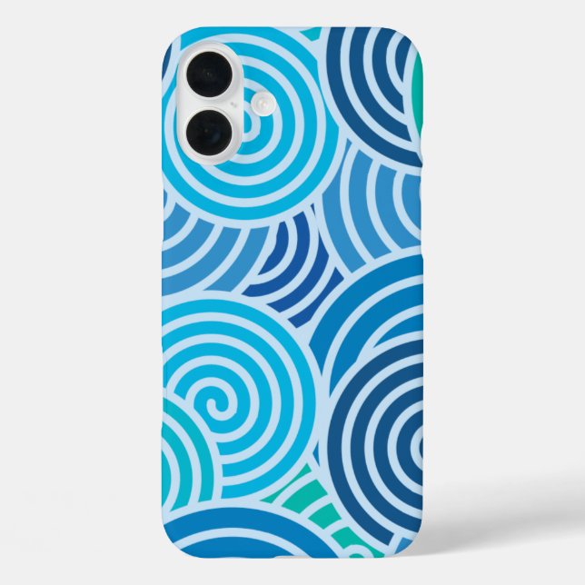 Funda iPhone 16 Plus Patrón espiral azul moderno (Reverso )