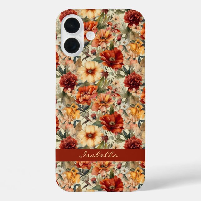 Funda iPhone 16 Plus Patrón floral acuarela Personalizado de moda (Reverso )