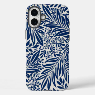 Funda iPhone 16 Plus patrón floral azul con diversas hojas y flores