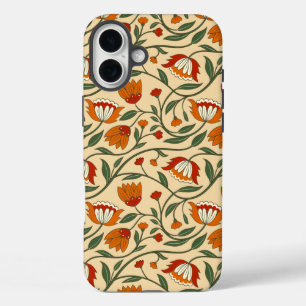 Funda iPhone 16 Plus Patrón floral continuo en fondo beige