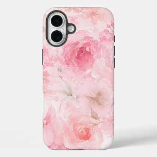 Funda iPhone 16 Plus Patrón floral de acuarela rosa rubor