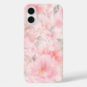 Funda iPhone 16 Plus Patrón floral de acuarela rosa rubor