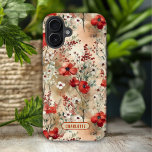 Funda iPhone 16 Plus Patrón floral de color de agua elegante personaliz<br><div class="desc">Elegante patrón acuarela Floral Nombre personalizado Funda iPhone 16 Plus presenta un elegante patrón floral acuático en rojo, verde, blanco y beige con su nombre a continuación en tipografía de escritura moderna. Perfecto como regalo para el Día de la Madre, cumpleaños, Navidades y más. Diseñado por ©2024 Evco Studio www.zazzle.com/store/evcostudio...</div>