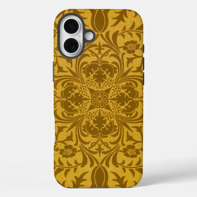 Funda iPhone 16 Plus Patrón floral dorado ornamentado con simetría (Reverso )
