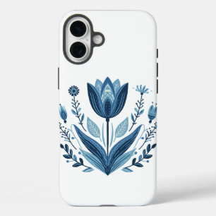 Funda iPhone 16 Plus Patrón floral folicular azul