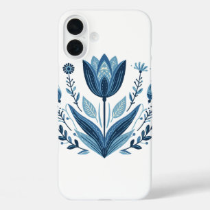 Funda iPhone 16 Plus Patrón floral folicular azul