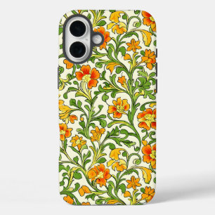 Funda iPhone 16 Plus patrón floral naranja y amarillo Art Nouveau