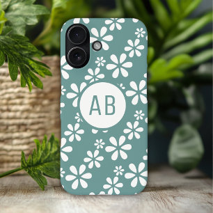 Funda iPhone 16 Plus Patrón Floral Personalizado con Monograma Moderno 