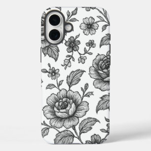 Funda iPhone 16 Plus Patrón floral Rosa de época