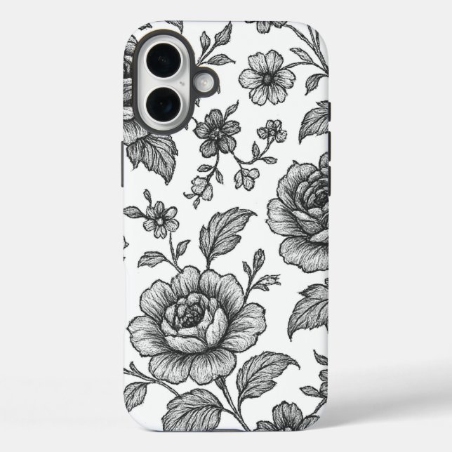 Funda iPhone 16 Plus Patrón floral Rosa de época (Reverso )