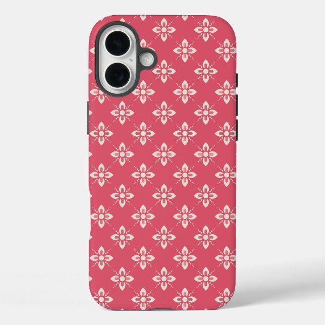 Funda iPhone 16 Plus Patrón floral rosa vibrante con flores geométricas (Reverso )
