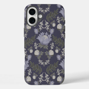 Funda iPhone 16 Plus Patrón floral simétrico de color púrpura oscuro