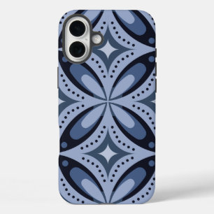 Funda iPhone 16 Plus Patrón geométrico azul estilo retro