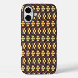 Funda iPhone 16 Plus Patrón geométrico con hexágonos naranjas y azules