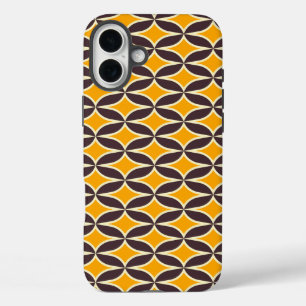 Funda iPhone 16 Plus Patrón geométrico retro hoja amarilla y marrón