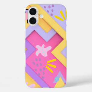 Funda iPhone 16 Plus Patrón geométrico rosa moderno de moda a mediados 