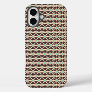 Funda iPhone 16 Plus Patrón geométrico sin fisuras en hoja marrón oscur