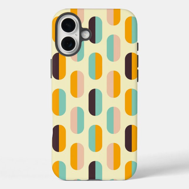 Funda iPhone 16 Plus Patrón geométrico sin fisuras en vibraciones retro (Reverso )