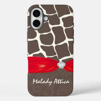 Funda iPhone 16 Plus Patrón Giraffe Cinta impresa Faux Crystal