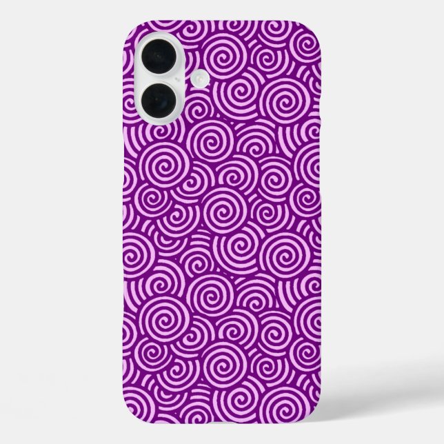 Funda iPhone 16 Plus Patrón giratorio japonés - rosa orquídea y morado (Reverso )