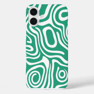 Funda iPhone 16 Plus Patrón gráfico laberíntico verde