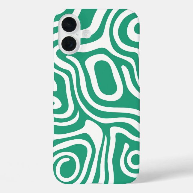 Funda iPhone 16 Plus Patrón gráfico laberíntico verde (Reverso )