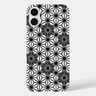 Funda iPhone 16 Plus Patrón japonés Asanoha - blanco y negro