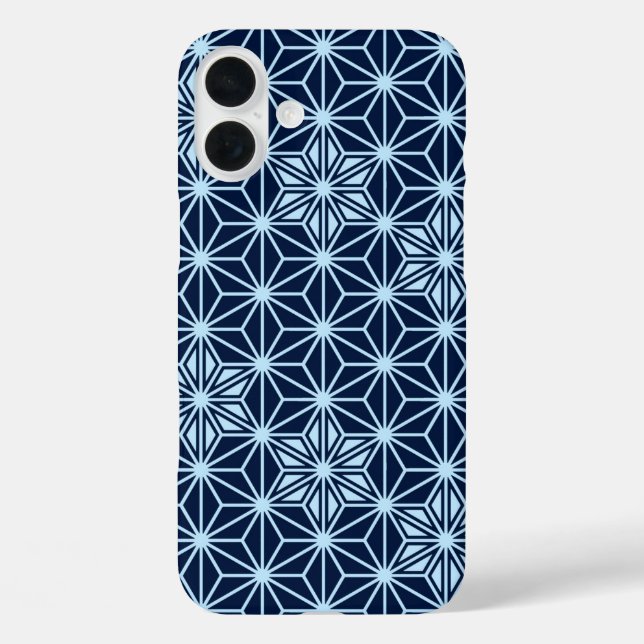 Funda iPhone 16 Plus Patrón japonés de Asanoha - azul índigo (Reverso )