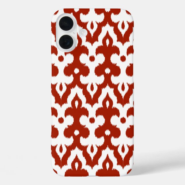 Funda iPhone 16 Plus Patrón marroquí de damasco de Ikat, rojo profundo  (Reverso )