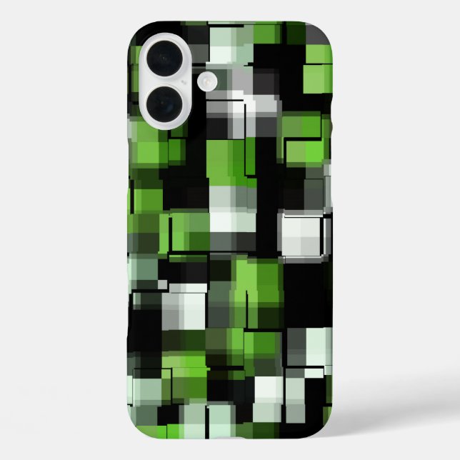 Funda iPhone 16 Plus Patrón moderno blanco y negro verde (Reverso )
