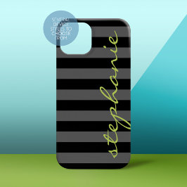 Funda iPhone 16 Plus Patrón rayado gris de moda con nombre personalizad