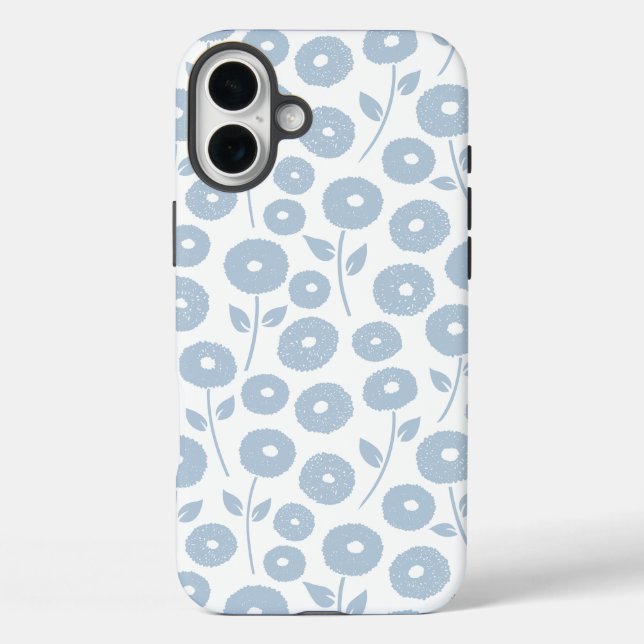Funda iPhone 16 Plus Patrón Rpt Flor Difusa Azul sobre Blanco (Reverso )