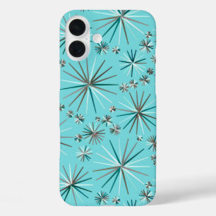 Funda iPhone 16 Plus Patrón sputnik de mediados de siglo, azul de huevo