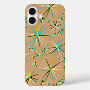 Funda iPhone 16 Plus Patrón Sputnik de mediados de siglo, Taupe Tan