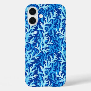 Funda iPhone 16 Plus Patrón textil costero de algas azules