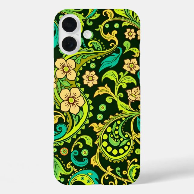 Funda iPhone 16 Plus Patrón verde de paisley (Reverso )