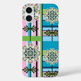 Funda iPhone 16 Plus Patrones geométricos retro y flores de fantasía