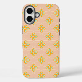 Funda iPhone 16 Plus Peach background hexagonal floral pattern
