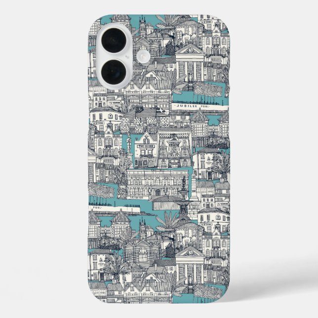 Funda iPhone 16 Plus Penzance toile indigo turquesa (Reverso )