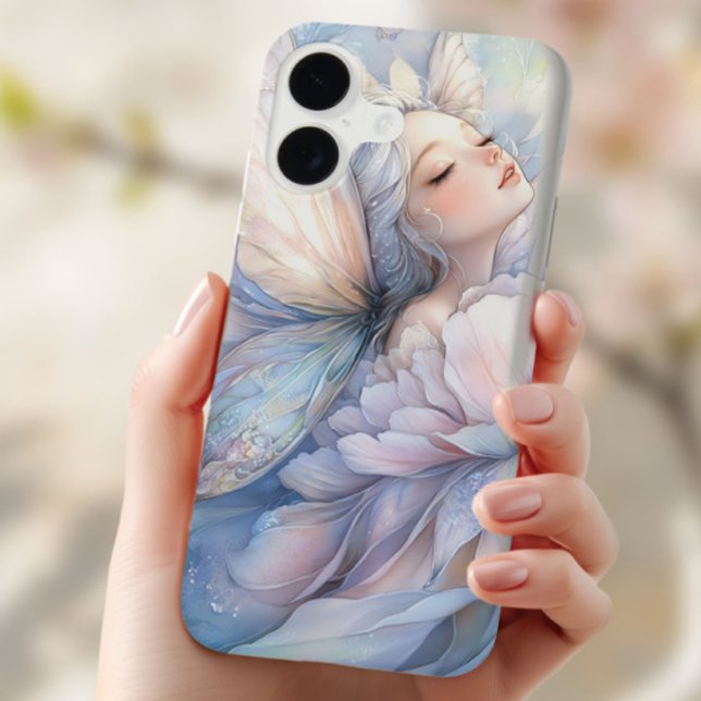 Funda iPhone 16 Plus Peonía Del Amanecer (the Iphone 16 with the image of Peony of the Dawn shown in the hand of a young woman)