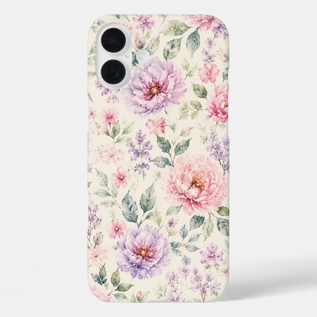 Funda iPhone 16 Plus Peonía floral de acuarela suave (Reverso )