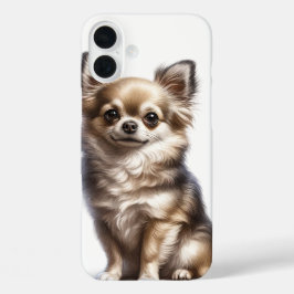 FUNDA iPhone 16 PLUS PEQUEÑO MARRÓN DE LARGO PELO CHIHUAHUA PERRO DE CA