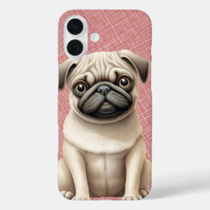 FUNDA iPhone 16 PLUS PEQUEÑO PERRO DE PUGA NEGRO Y TIPO