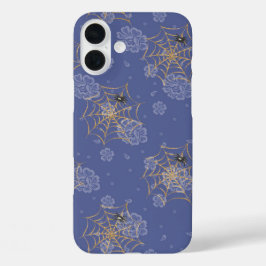 FUNDA iPhone 16 PLUS PERIWINKLE & GOLD HALLOWEERS Y WEBS