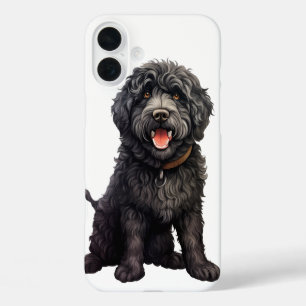 FUNDA iPhone 16 PLUS PERRO BARBET DE PELO NEGRO RIZADO