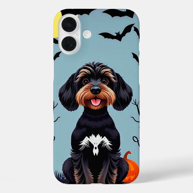 Funda iPhone 16 Plus Perro mono de Halloween (Reverso )