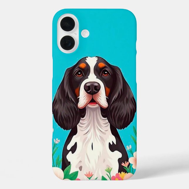Funda iPhone 16 Plus Perro y flores (Reverso )