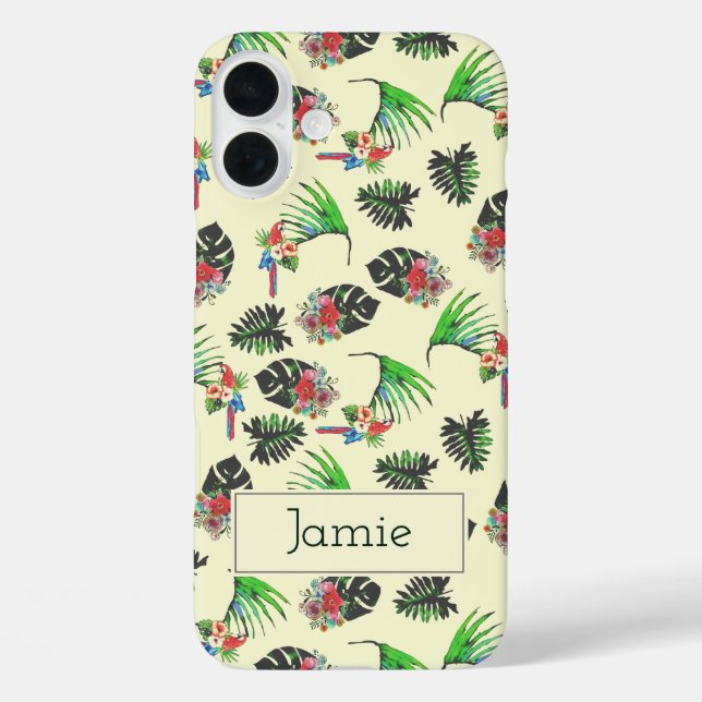 Funda iPhone 16 Plus Perros tropicales y patrón floral personalizado (Reverso )