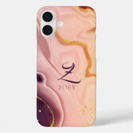 Funda iPhone 16 Plus Personalizable de acuarela Purpurina violeta rosad