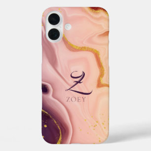 Funda iPhone 16 Plus Personalizable de acuarela Purpurina violeta rosad